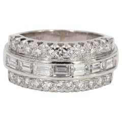Platinum 2 Carat Round & Baguette Diamond Band Ring