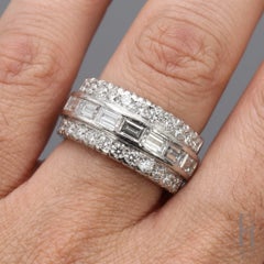 Platinum 2 Carat Round & Baguette Diamond Band Ring