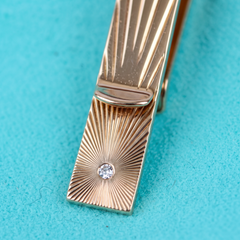 Tiffany & Co. 14k Yellow Gold Diamond Sunburst Art Deco Style Tie Clip