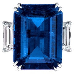 GRS Certified 8.28 Carat Burmese Emerald Cut Sapphire Diamond Platinum Ring