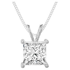 GIA Certified 3 Carat Princess Cut Diamond 14K White Gold Chain Pendant