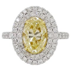 Anello in oro 14K con doppio diamante ovale giallo fantasia da 1,74 carati