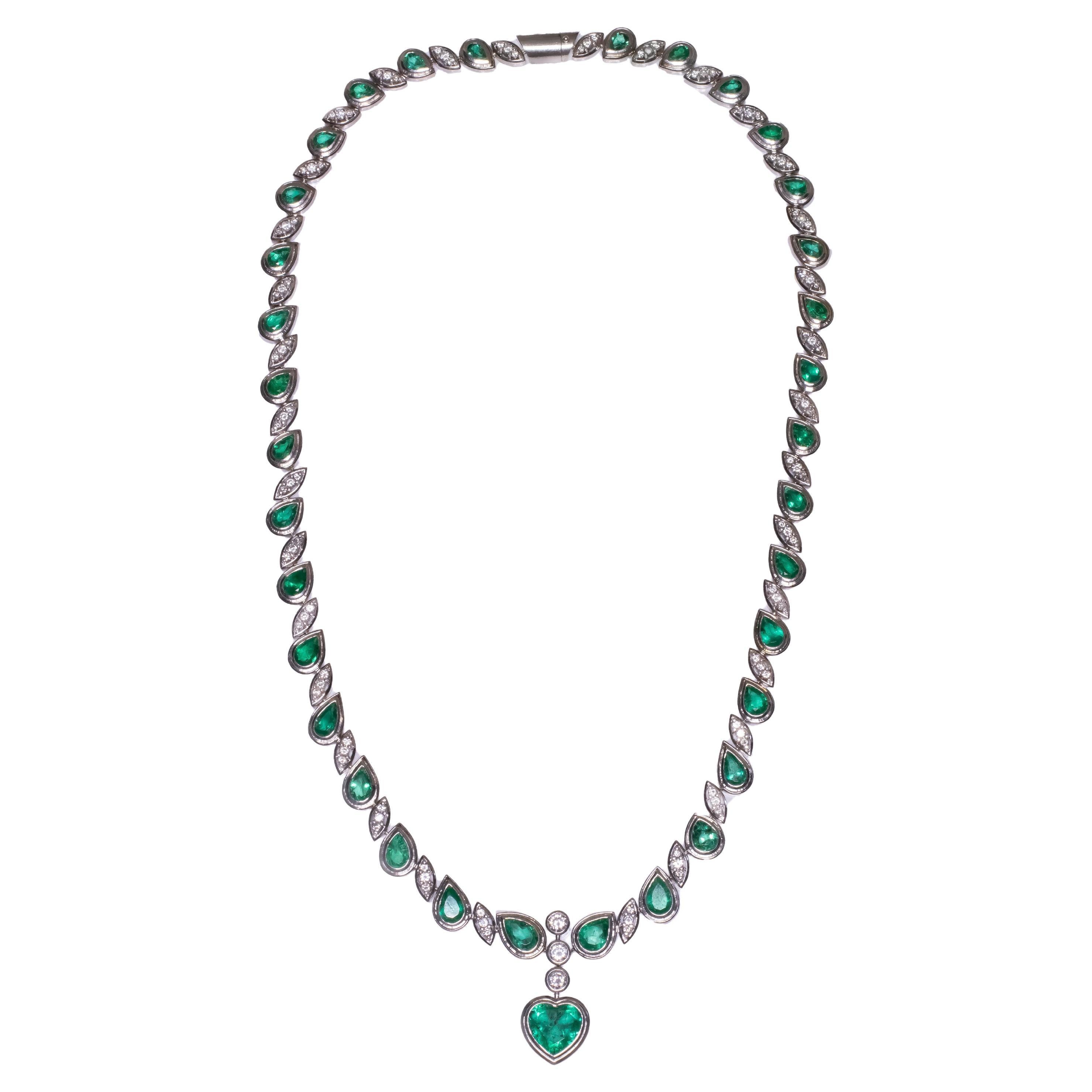 GIA Certified 33 Carats Heart Shape Emerald Diamonds 18k Necklace