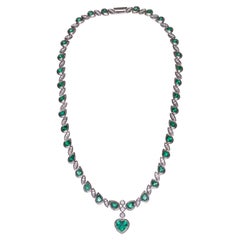 GIA Certified 33 Carats Heart Shape Emerald Diamonds 18k Necklace