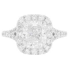 GIA Anillo de compromiso de diamantes con halo de talla brillante cojín alargado de 2,5 ct