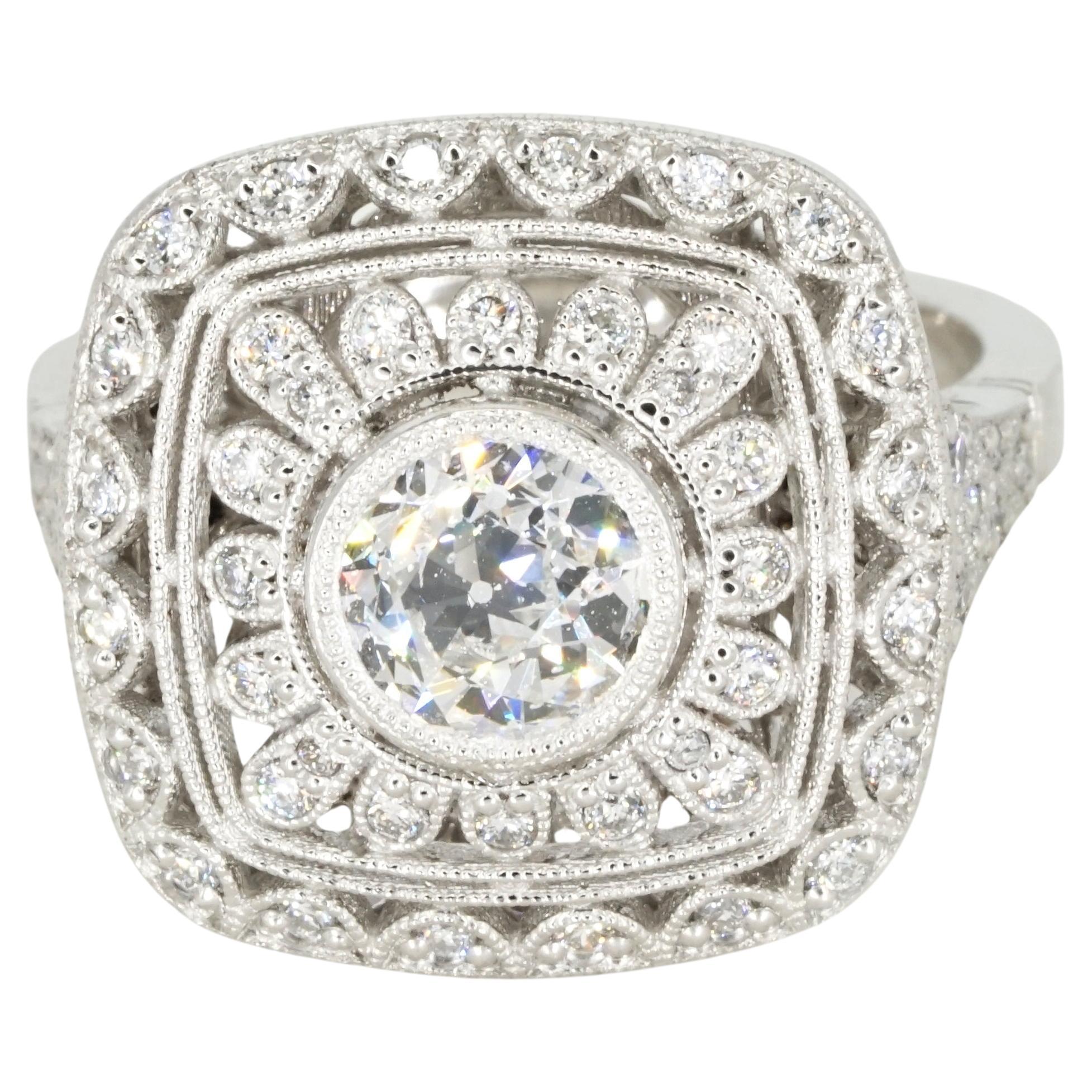 Exquisite Custom Antique-Style Platinum Diamond Ring