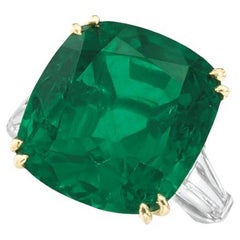 C.Dunaigre Certified 27 Carat COLOMBIAN Emerald Cut 18K White Gold Diamond Ring