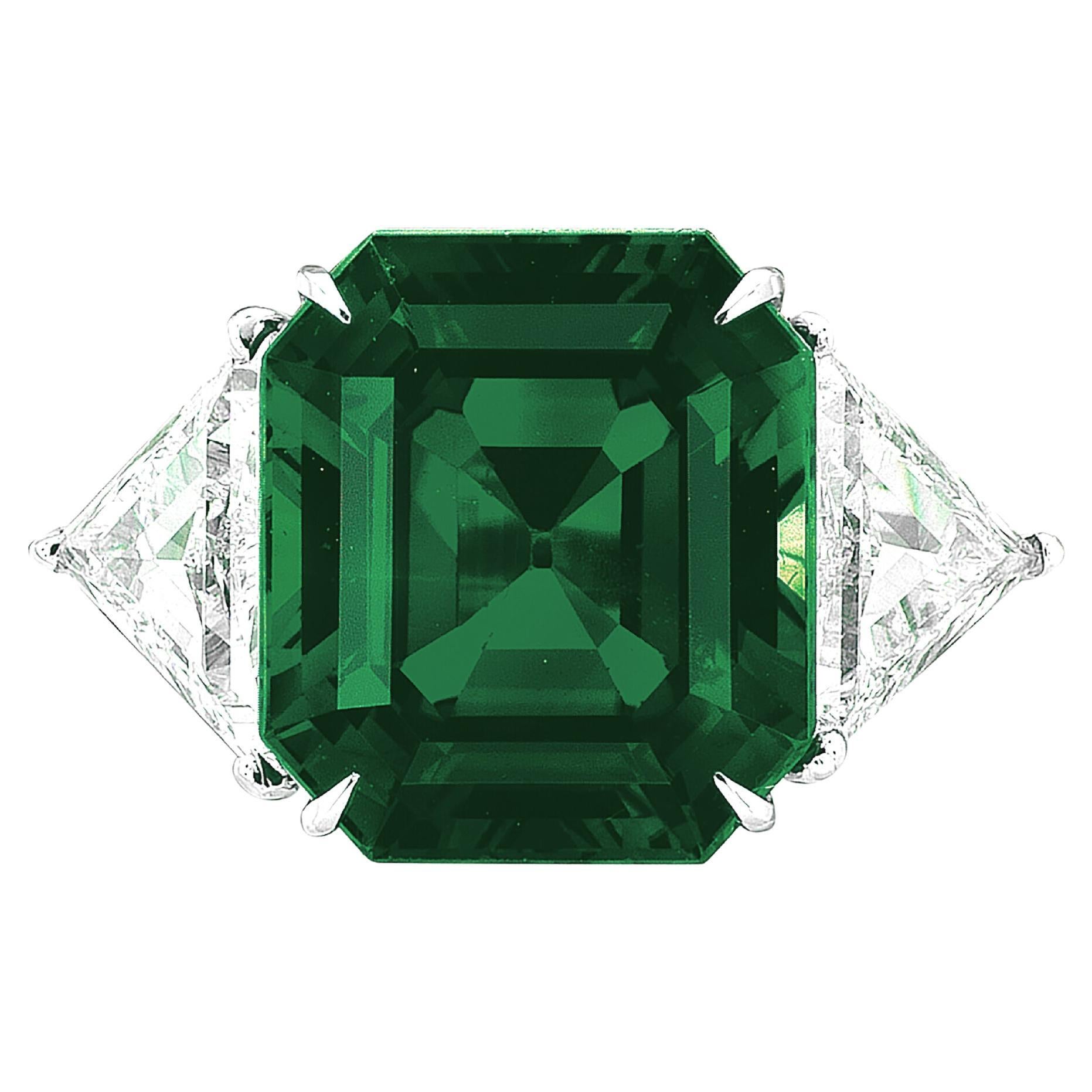 GRS Certified 6 Ct. Minor Oil Colombian Vivid Green Emerald Diamond Ring