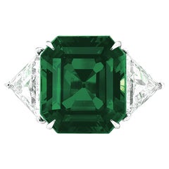 GRS Certified 6 Ct. Minor Oil Colombian Vivid Green Emerald Diamond Ring