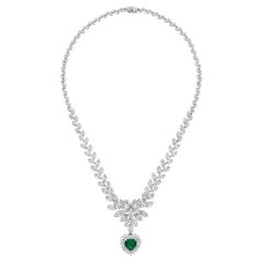 15 Ct. ICA LAB Pear Shape Minor Oil Emerald Diamond Necklace