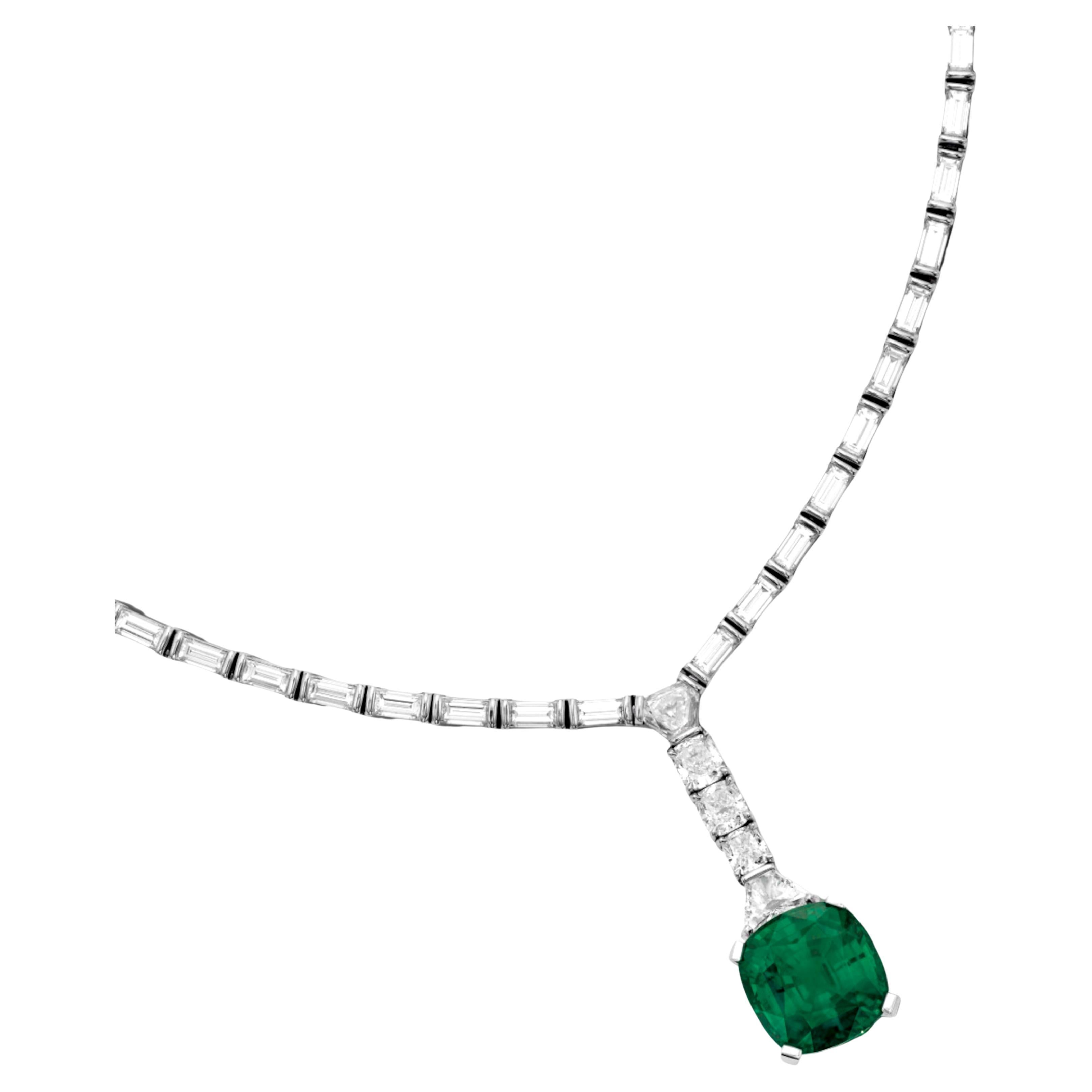 C. Dunaigre 3.65 Ct. Minor Oil Emerald Diamond Necklace