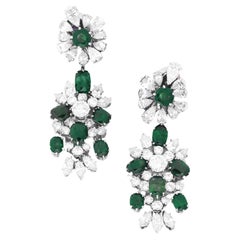 Chandelier Oval Emeralds Marquise pear and brilliant cut diamond dangle earrings