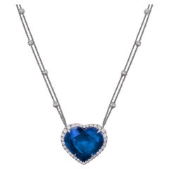 Certifié GRS 4.46 ct. Collier pendentif saphir bleu non traité en forme de cœur