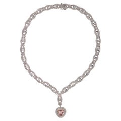 Exquis collier de 4 carats en tourmaline rose en forme de cœur et diamants