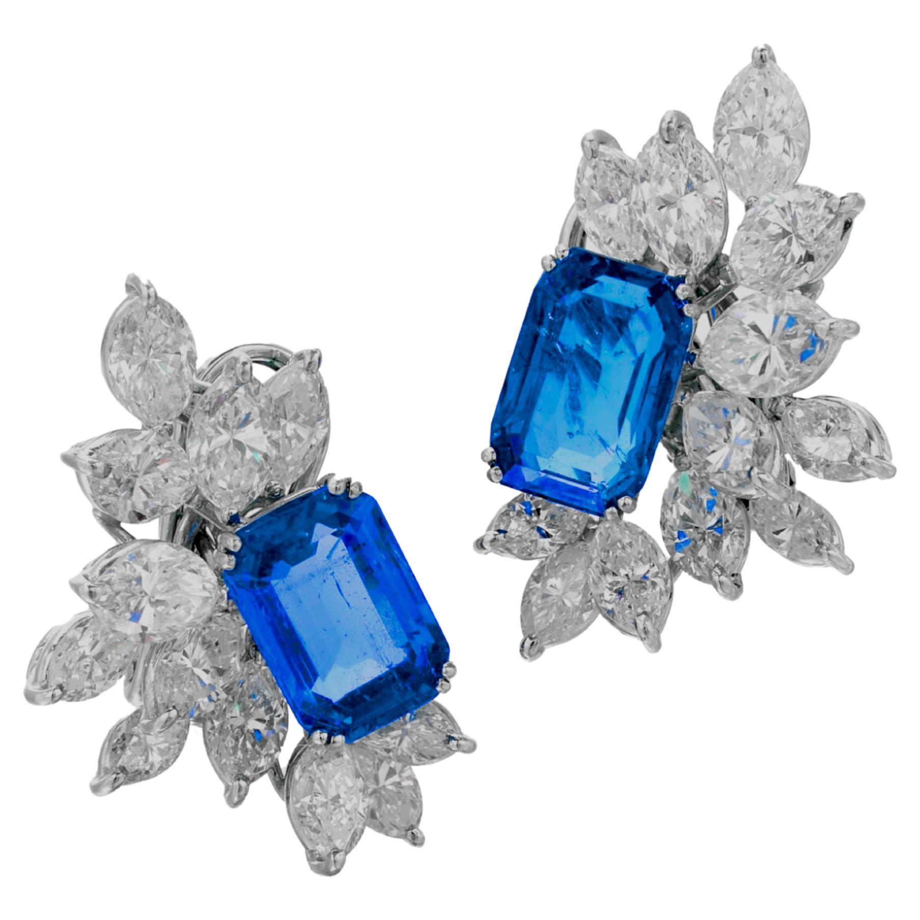C. Dunaigre 12.23 Blue Sapphire Marquise Diamond Cluster Earrings For Sale
