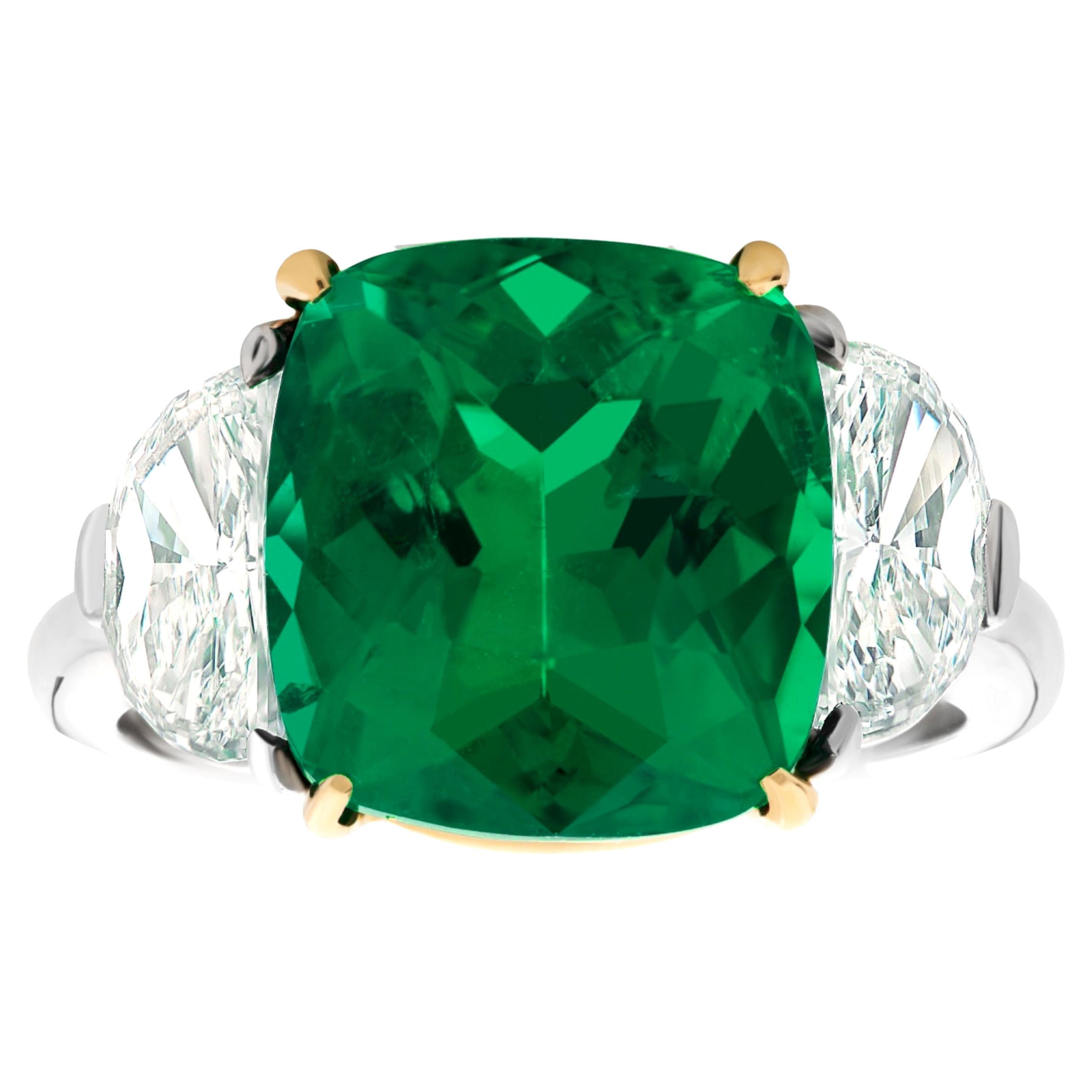 AGL Certified 6.66 Carat Cushion Colombian Muzo Emerald Ring