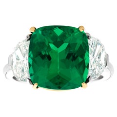 AGL Certified 6.66 Carat Cushion Colombian Muzo Emerald Ring