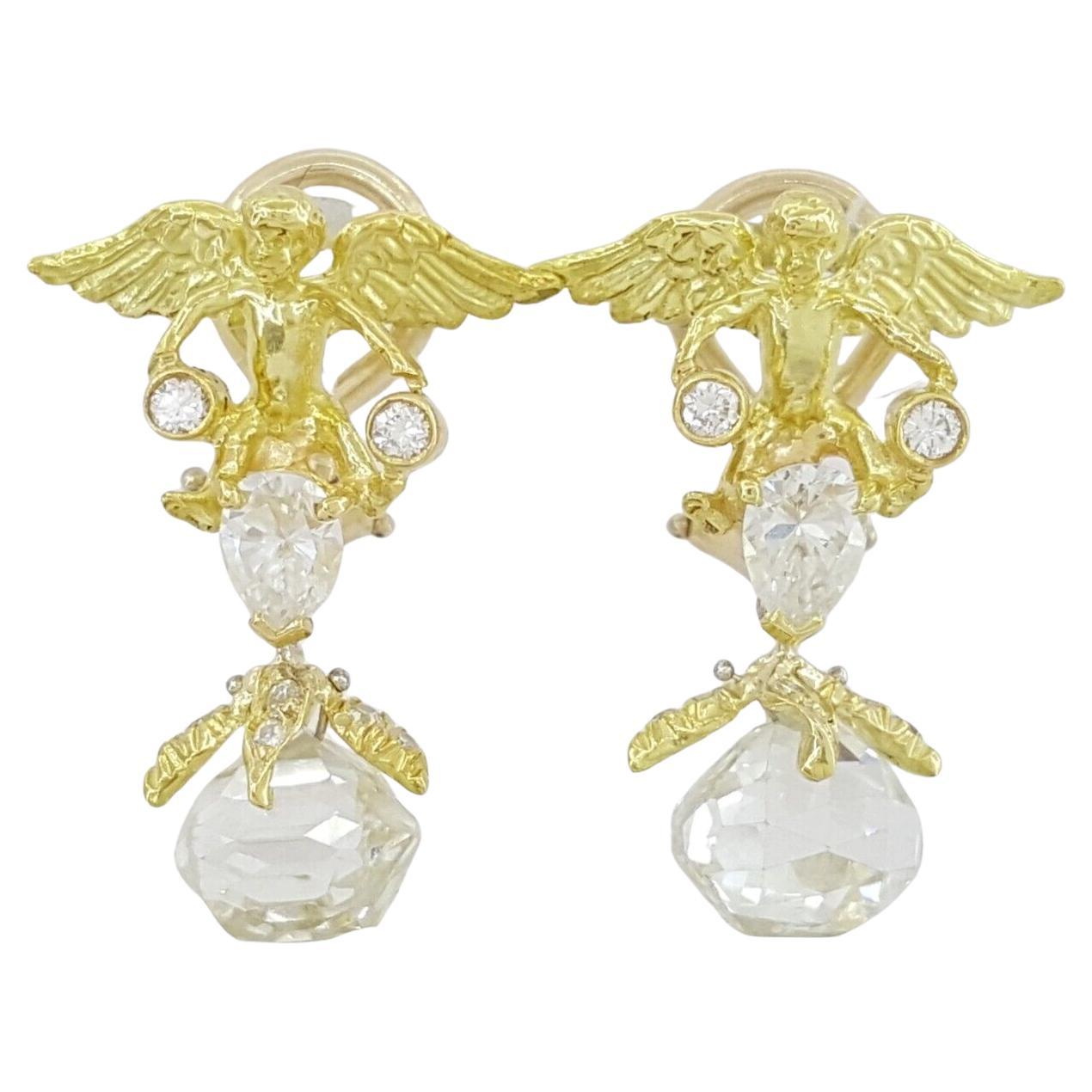 Julius Cohen Vintage Angel Drop Clip-On Earrings Carat Briolette Diamonds For Sale