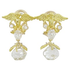 Julius Cohen Vintage Angel Drop Clip-On Earrings Carat Briolette Diamonds