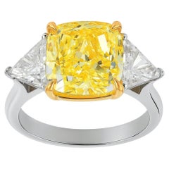 GIA Certified 5 Carat Fancy Yellow Cushion Diamond Ring