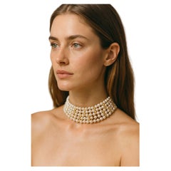 Tiffany & Co. 18K Yellow Gold 5mm Akoya Pearl Five-Strand Choker Necklace