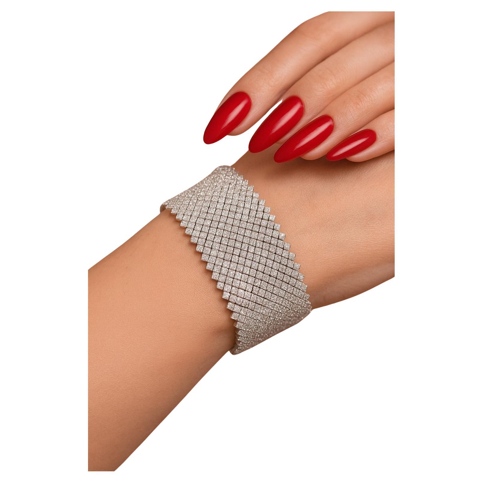 38 Carats 18K White Gold Wide Diamond Bracelet For Sale