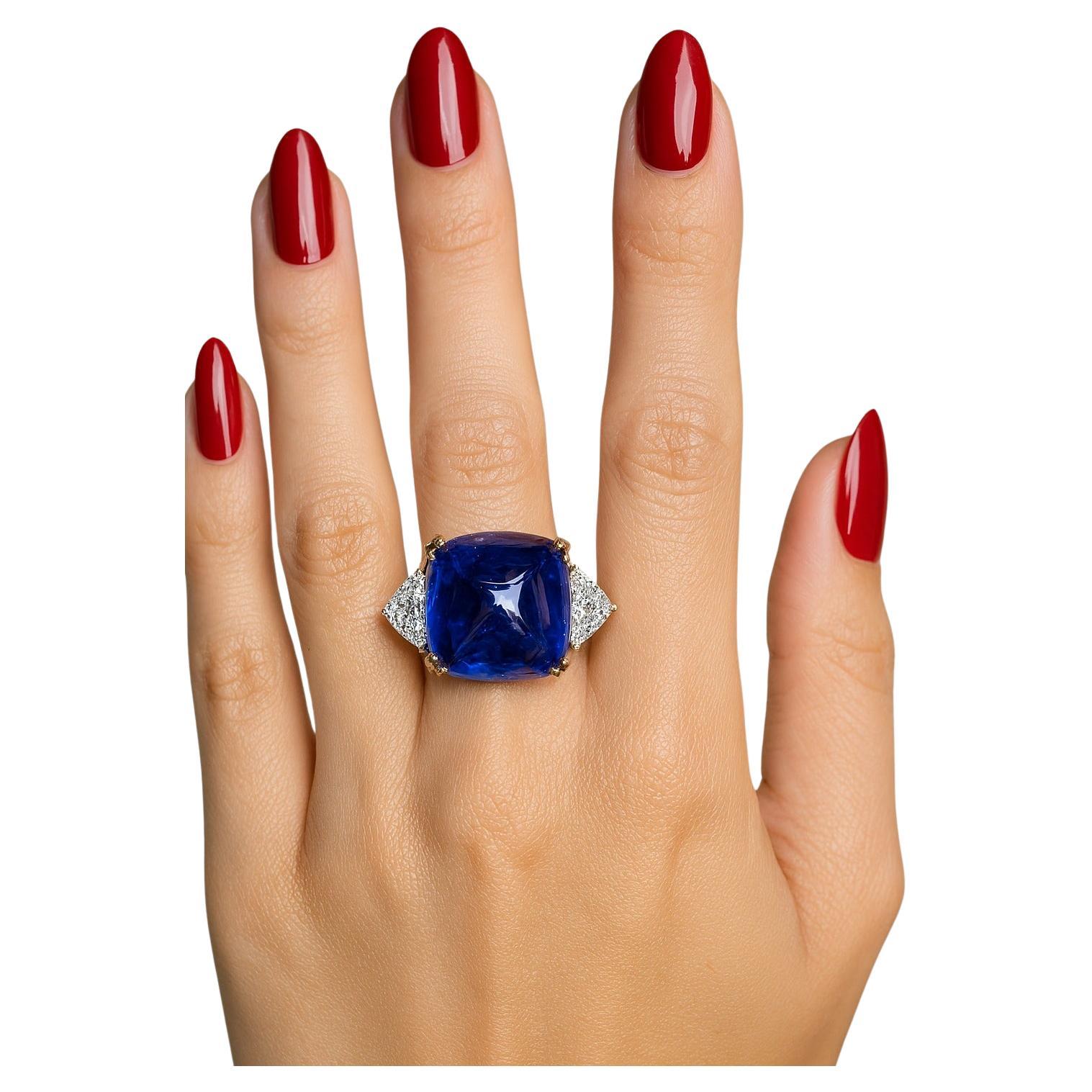 Gübelin Zertifizierter Sugarloaf Saphir und Diamant Platin Ring