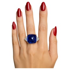 Gübelin Certified Sugarloaf Sapphire and Diamond Platinum Ring