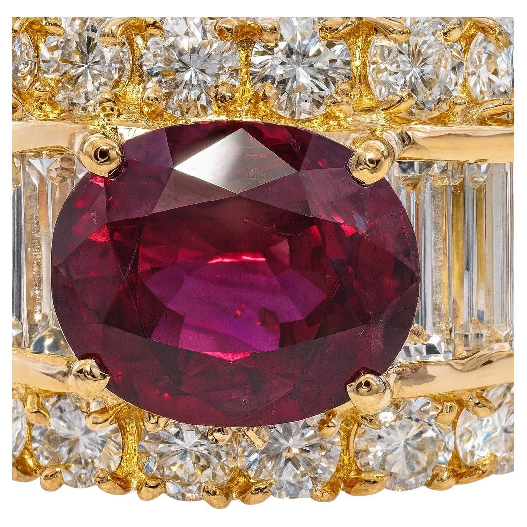 Bague Vintage en or jaune 18 carats rubis 2.54 carats et diamant 1.50 carats

Cette élégante bague vintage met en valeur un rubis naturel de 2,54 carats, rehaussé d'environ 1,50 carat de diamants brillants. La teinte rouge profond du rubis est
