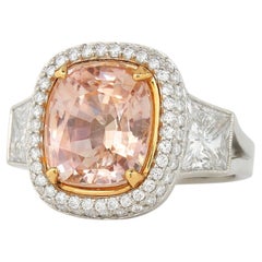GIA Certified NO HEAT Padparadscha Sapphire and Diamond Platinum Ring