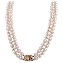 Collier de perles d'Akoya et de diamants de qualité supérieure Mikimoto (teinte rose, éclat le plus élevé)