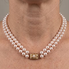 Collier de perles d'Akoya et de diamants de qualité supérieure Mikimoto (teinte rose, éclat le plus élevé)