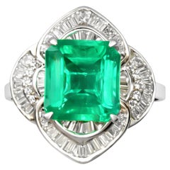 GIA Certified 5 Carat Colombian Emerald Diamond Platinum Ring
