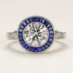 2 Carat Diamond Sapphire Art Deco Style Engagement Ring