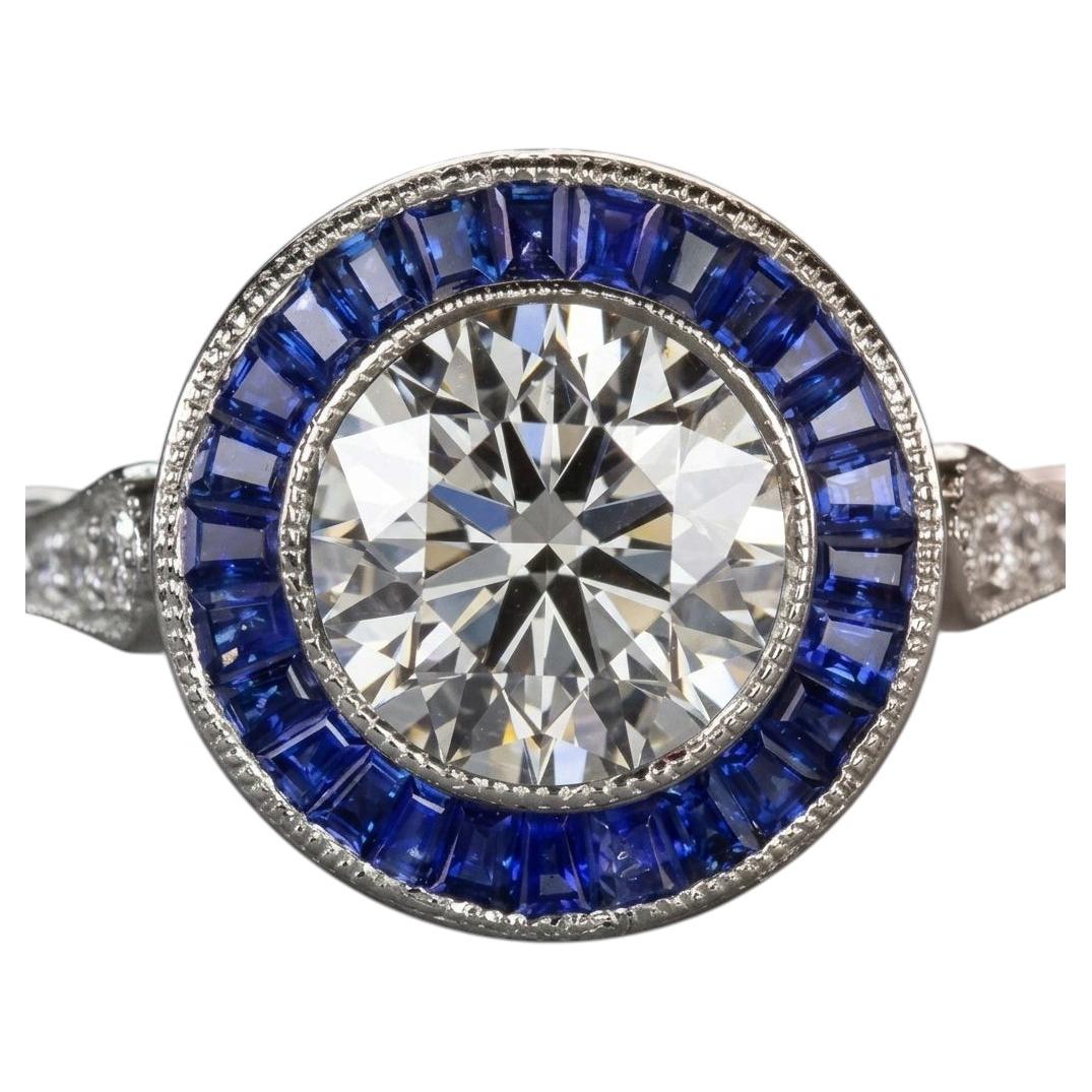 2 Carat Diamond Sapphire Art Deco Style Engagement Ring For Sale