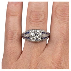 1 Carat Old European Cut Diamond Sapphire Art Deco Engagement Ring