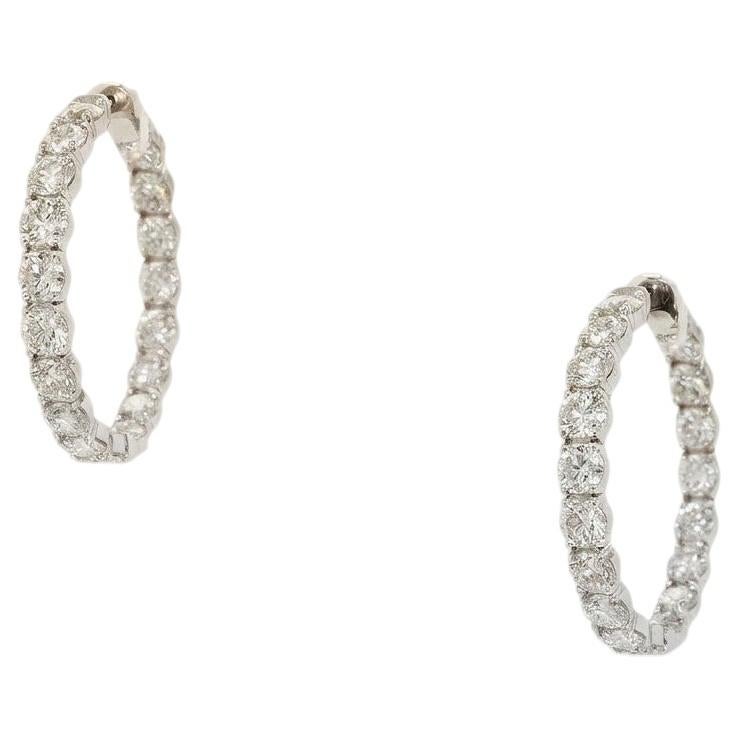 18 Carat Diamond Hoop Earrings in 18k White Gold