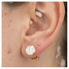 Boucles d'oreilles à clous en or jaune 18 carats, ornées d'un diamant de 2,5 carats à taille européenne ancienne