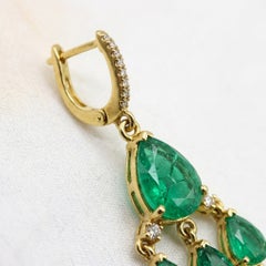 15 Carat Emerald Diamond Chandelier Earrings in 18k Yellow Gold