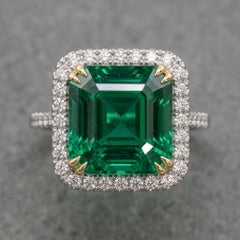 GIA 8.46 Minor Oil Carat Colombian Emerald Diamond Halo Ring