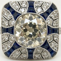 EGL Certified 2 Carat Old Mine Diamond Sapphire Art Deco Platinum Ring