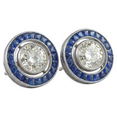 2 Carat Diamond Sapphire Halo Platinum Stud Earrings