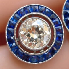 2 Carat Diamond Sapphire Halo Platinum Stud Earrings