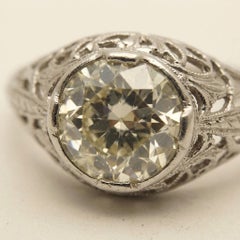 EGL Certified 1 Carat Old European Cut Diamond Solitaire Art Deco Ring