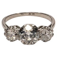 3 Carat Old European Cut Diamond Three-Stone Ring