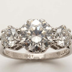 3 Carat Old European Cut Diamond Three-Stone Ring