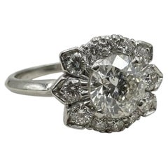 1 Carat Old European Cut Diamond Cluster Engagement Ring in Platinum