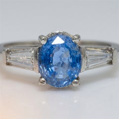 3 Carat Blue Sapphire Diamond Platinum Three-Stone Ring