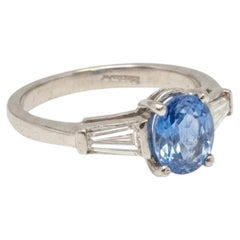 3 Carat Blue Sapphire Diamond Platinum Three-Stone Ring