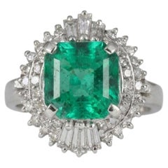 GIA Certified 2 Carat Colombian Emerald Diamond Platinum Cocktail Ring